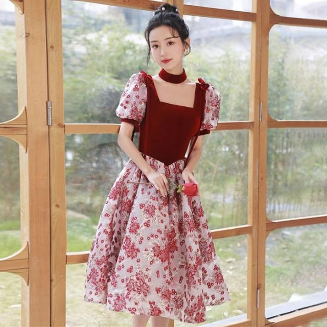 ドレス 大人 袖付き ワンピース 半袖 ピアノ 発表会 ロングドレス