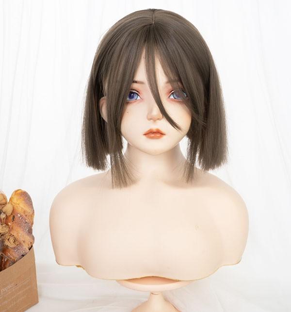 フルウィッグ かつら グレーブラウン 女性 ボブ 短髪 普段使い