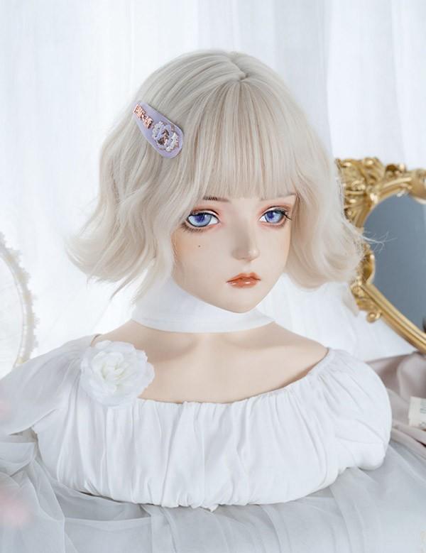 ウィッグ レディース フルウィッグ ショート 巻き髪 金髪 ぱっつん前髪