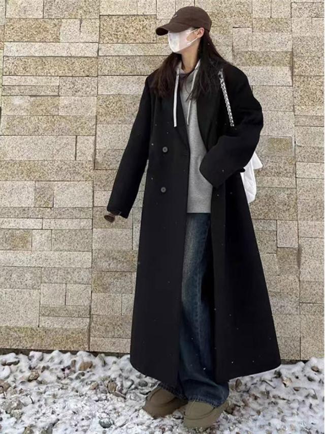 チェスターコート レディース ロング丈 ダブルボタン シンプル