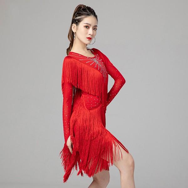 赤いフリンジドレス ラテン衣装 新品 フリーサイズ 社交ダンスドレス