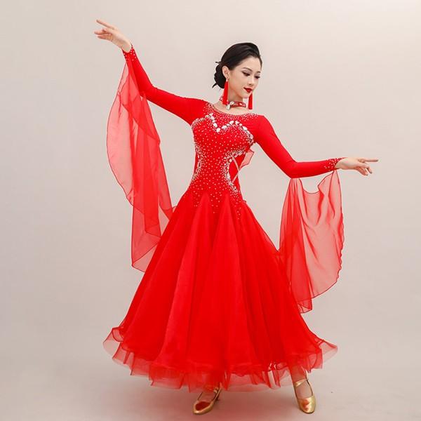 社交ダンスドレス 社交ダンス モダンドレス 大きいサイズ 長袖 広がる