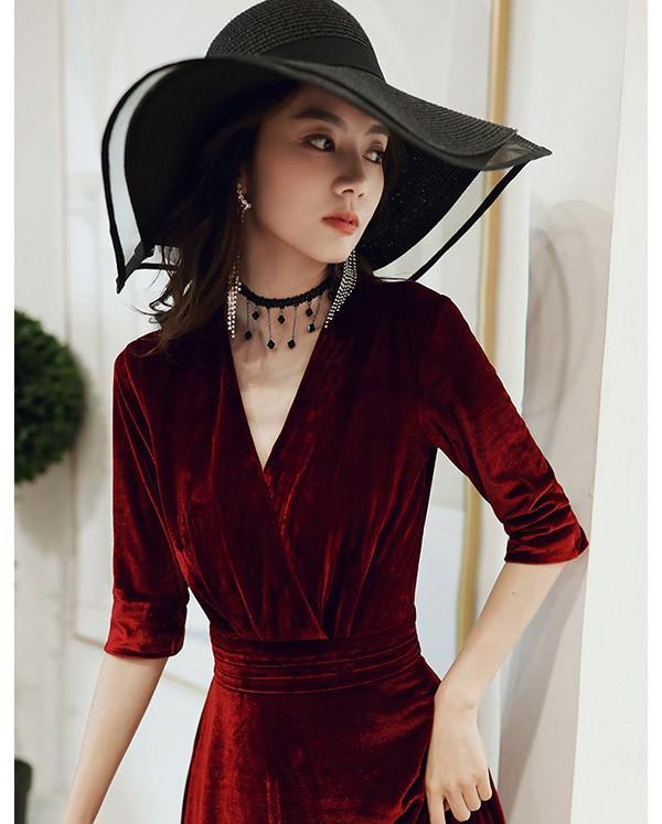 パーティードレス ミモレ丈 結婚式 ワンピース 結婚式ドレス 袖あり