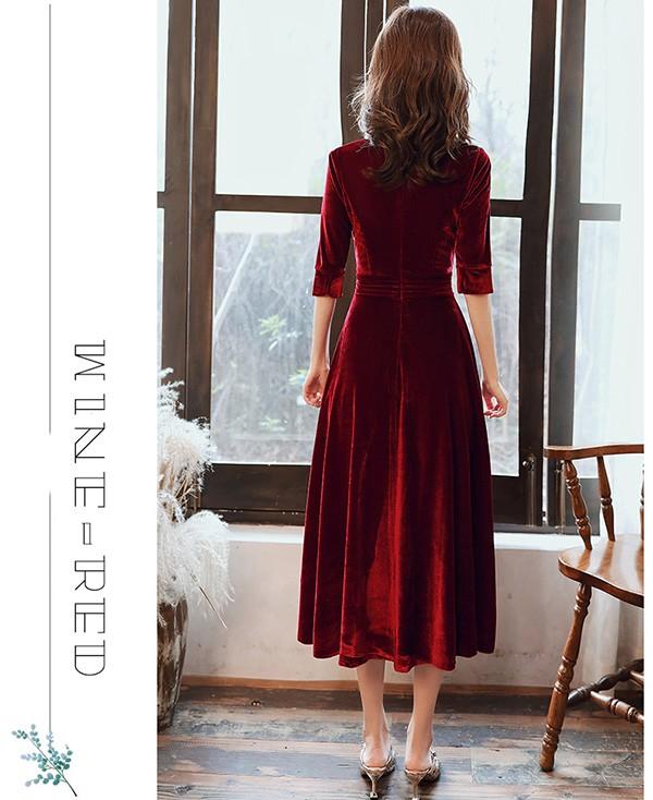 パーティードレス ミモレ丈 結婚式 ワンピース 結婚式ドレス 袖あり