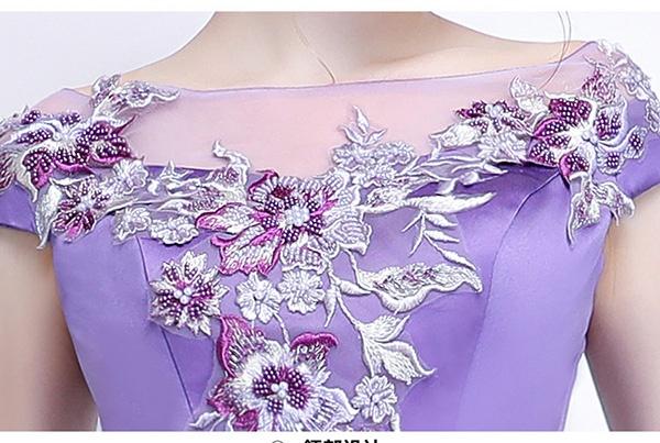 送料無料】ロングドレス 演奏会 袖付き パープル ロングドレス 母親