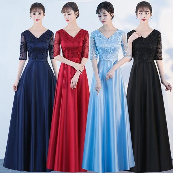 【送料無料】ロングドレス 演奏会 大きいサイズ パーティードレス ロング丈 演奏会用 ピアノ発表会 舞台衣装 ステージドレス ロングドレス 母親 結婚式 ドレス 袖付き 演奏会用ドレス ガラパーティー フォーマルドレス ブラック ブルー