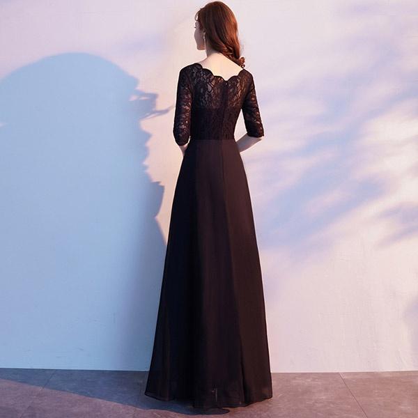 送料無料】ロングドレス 演奏会 袖付き 結婚式ワンピース 演奏会用