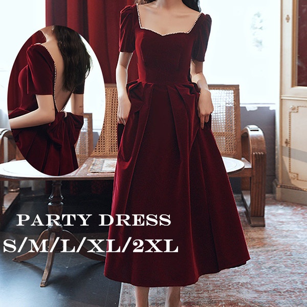 【送料無料】ドレス 大人 ピアノ 発表会 バックリボン セクシー プリンセスドレス Aライン イブニングドレス 大人可愛い お呼ばれ 結婚式 披露宴 パーティー 半袖 成人式 演奏会用 ワインレッド 大きいサイズ S M L XL 2XL