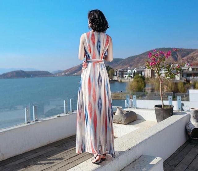 夏ワンピース ビーチ ハワイアン マキシ丈ワンピース リゾート旅行