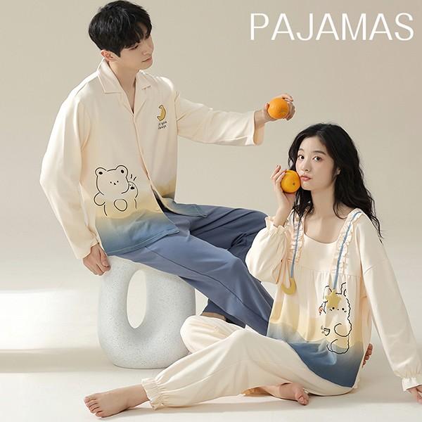 ペアパジャマ 冬 長袖 長パンツ 春 秋 ２点セット 綿100％ ルームウェア メンズ パジャマ カップル 部屋着 韓国風 寝間着 ギフト プレゼント 大きいサイズ 可愛い 結婚祝い おしゃれ お揃いパジャマ ペア ゆったり 寝巻き シンプルの通販は 5,502円