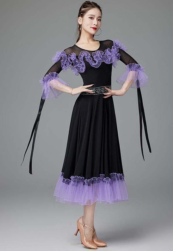 社交ダンス ドレス 練習着 スタンダード ドレス パーティー フリル 社交ダンス衣装 ワンピース スタンダード ドレス 社交ダンス ヴィーナスダンスウエア 広がる 舞台 豪華 長袖 ワルツ 発表会 団体 デモ パープル 赤 S M L 2L 3L us013s1s1l9 社交ダンス ドレス 練習着 スタンダード ドレス パーティー フリル