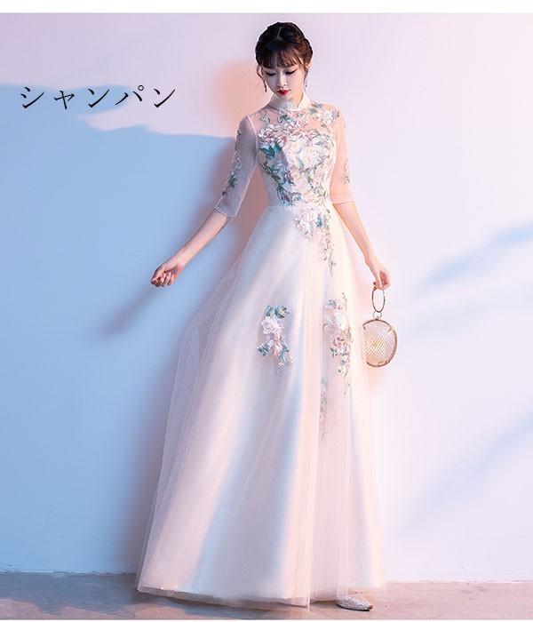 ドレス 大人 ピアノ 発表会 ドレス 花柄 中学生 高校生 ピアノ発表会 結婚式 パーティードレス ロング体型カバー レディース 二次会 花嫁 大きい 袖あり 合唱 フォーマル 披露宴_3
