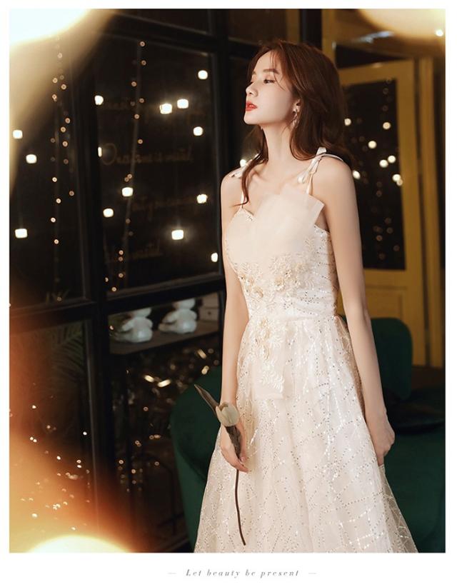パーティードレス ロング丈 ロングドレス ワンピース パーティー ナイト 大人 ピアノ 発表会 結婚式 謝恩会 写真用 スレンダーライン 演出 司会 舞踏会 花嫁 シャンパン S M L 2L 3L 4L シャンパン_3