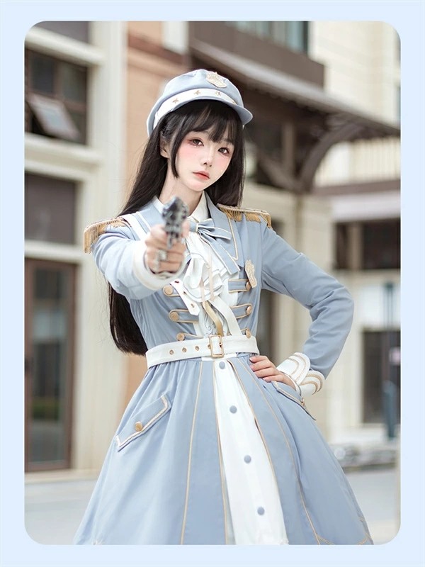 ミニロリ 軍服ロリータ ゴスロリ フルセット ワンピース 長袖 ミニロリ 軍服ロリータ ゴスロリ フルセット ワンピース 長袖