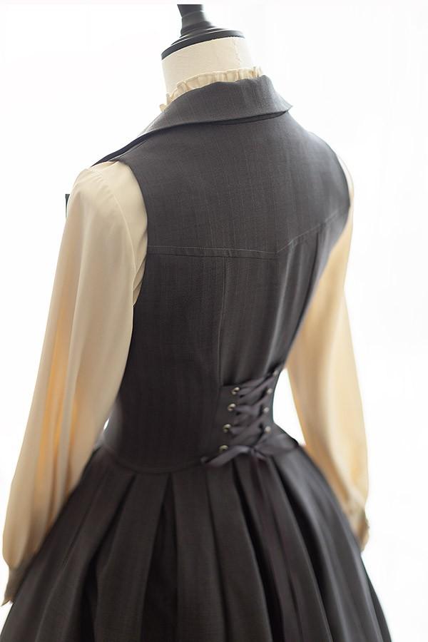 ロリータ ワンピース ホルターネック ジャンパースカート シャツ追加可 レディース ロング ジャンスカ lolita フレアスカート イギリス風 可愛い 大人 グリーン グレー S M L XL 2XL cm069t2t2l9_9
