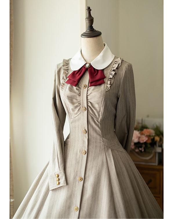 ロリータ ワンピース レディース ロング lolita フレアスカート イギリス風 可愛い 大人 ブラウン ブラック グリーン ベージュ グレー S M L XL 2XL cm071t2t2l9_9