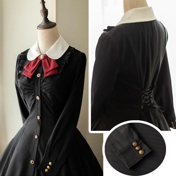 ロリータ ワンピース レディース ロング lolita フレアスカート イギリス風 可愛い 大人 ブラウン ブラック グリーン ベージュ グレー S M L XL 2XL cm071t2t2l9_12