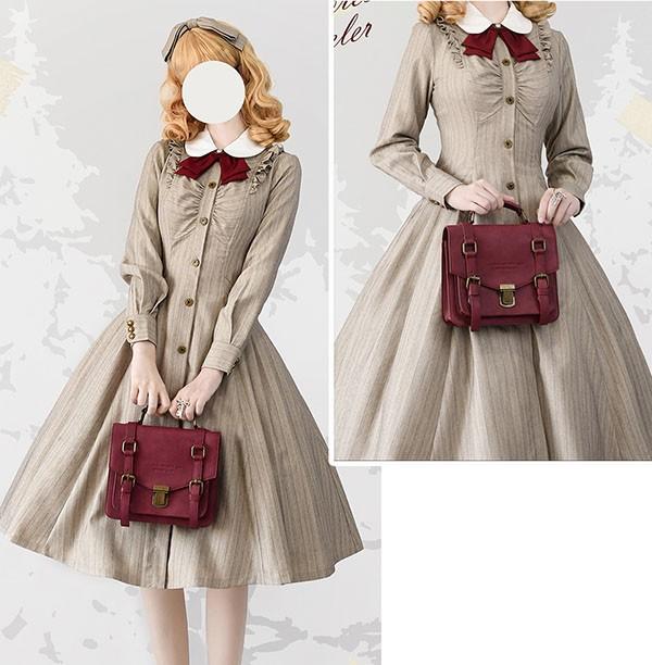 ロリータ ワンピース レディース ロング lolita フレアスカート イギリス風 可愛い 大人 ブラウン ブラック グリーン ベージュ グレー S M L XL 2XL cm071t2t2l9_4