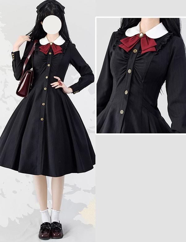 ロリータ ワンピース レディース ロング lolita フレアスカート イギリス風 可愛い 大人 ブラウン ブラック グリーン ベージュ グレー S M L XL 2XL cm071t2t2l9_5