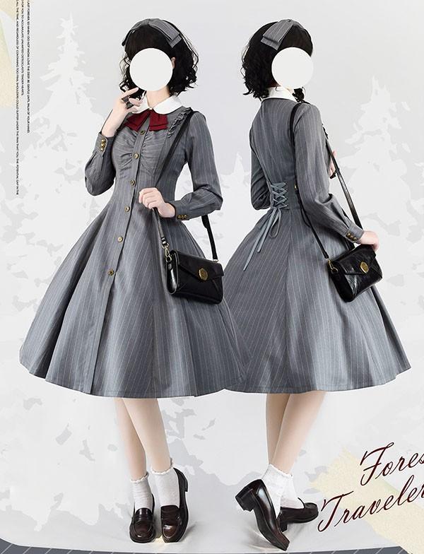 ロリータ ワンピース レディース ロング lolita フレアスカート イギリス風 可愛い 大人 ブラウン ブラック グリーン ベージュ グレー S M L XL 2XL cm071t2t2l9_6