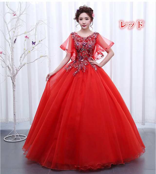 7号〜9号T】カラードレス ステージ衣装 発表会 赤 レッド - ドレス