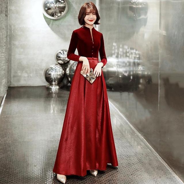 送料無料】ロングドレス ドレス フォーマル 二次会 袖付き秋冬 大人