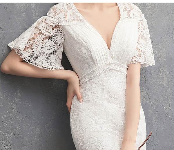 送料無料】花嫁 ウェディングドレス フィッシュテール 小さいサイズ 袖