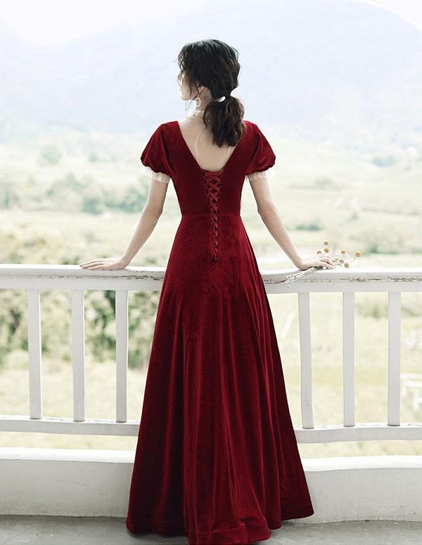 送料無料】ドレス 大人 ピアノ 発表会 vネック 袖付き ベルベット