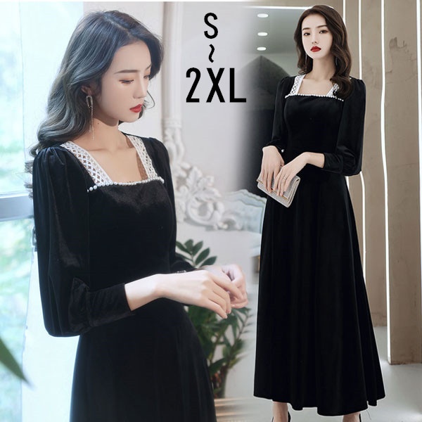 ドレス 大人 ピアノ 発表会 スクエアネック 長袖 ベルベット イブニングドレス 演奏会 ピアノ発表会 パーティードレス ロングドレス ワンの通販はau Pay マーケット Glory Park