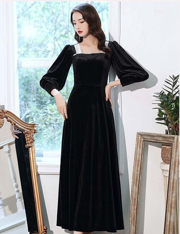 ドレス 大人 ピアノ 発表会 スクエアネック 長袖 ベルベット イブニングドレス 演奏会 ピアノ発表会 パーティードレス ロングドレス ワンの通販はau Pay マーケット Glory Park