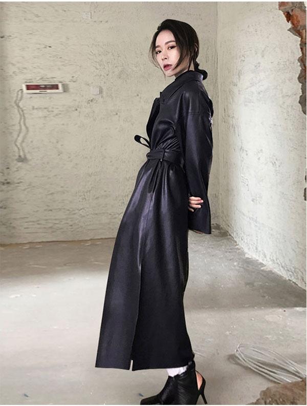 送料無料】PU フェイクレザート レザージャケット ロングジャケット 