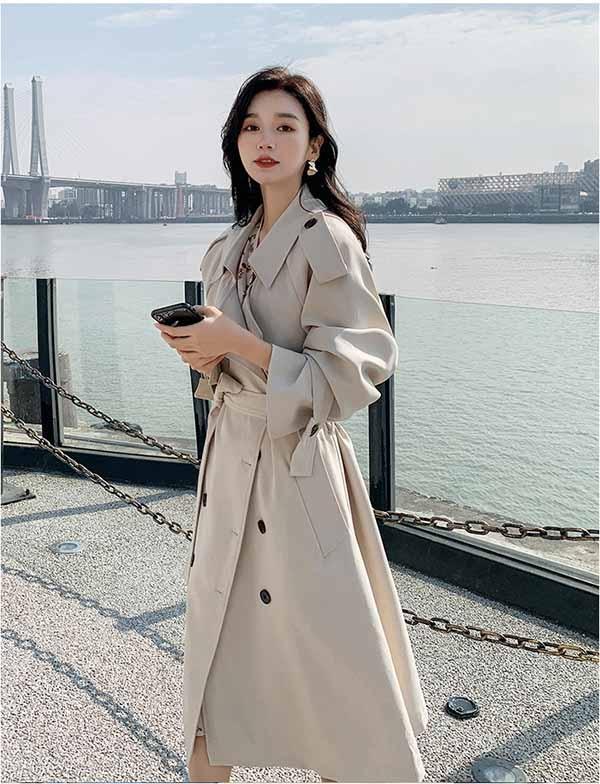 送料無料】スプリングコート レディース トレンド ラペル ベルト付き