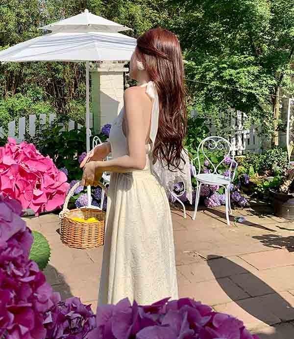 背中 開き ワンピース オフホワイト リゾートワンピ ハワイ リゾート