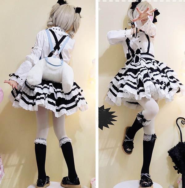 送料無料】ロリータ サスペンダースカート ティアードスカート Aライン