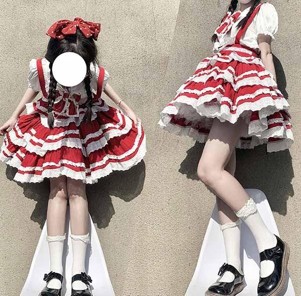 送料無料】ロリータ サスペンダースカート ティアードスカート Aライン