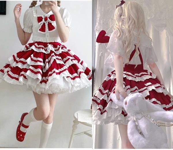 送料無料】ロリータ サスペンダースカート ティアードスカート Aライン