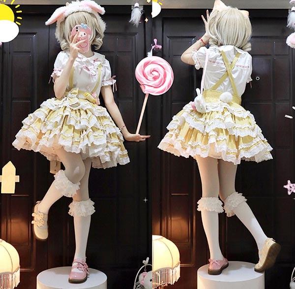 送料無料】ロリータ サスペンダースカート ティアードスカート Aライン