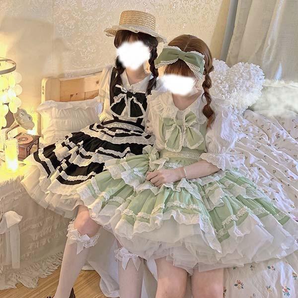 【送料無料】ロリータ サスペンダースカート ティアードスカート Aライン Lolita フリル 可愛い 萌え萌え 友達 姉妹 プレゼント ショート丈 膝上丈 レディース コスチューム 仮装 ハロウィン 学園祭 文化祭 水色 黄色い 緑 黒 赤_7