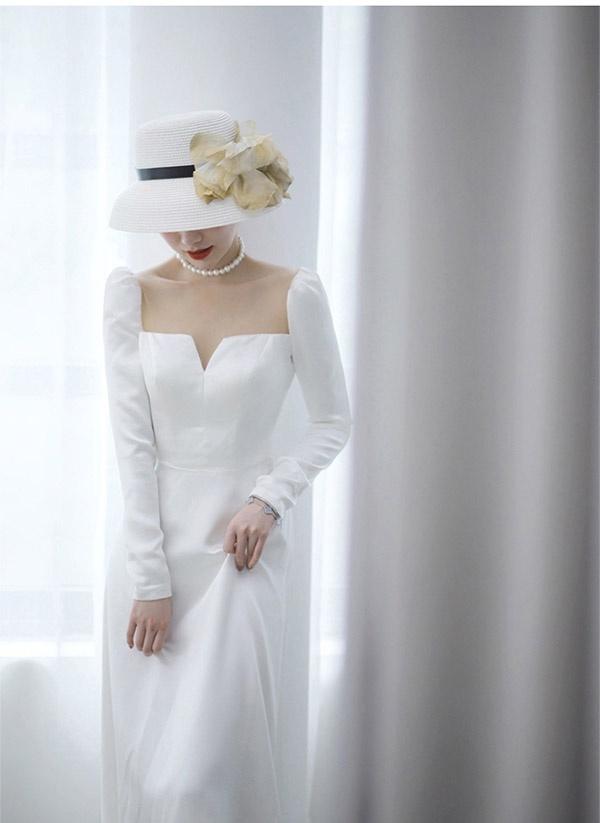 【送料無料】ウェディングドレス ファスナー 長袖 シンプル 白ドレス ワンピース 花嫁 結婚式 二次会 披露宴 前撮り 後撮り 撮影用 ビーチフォト フォトウェディング 小さいサイズ_2
