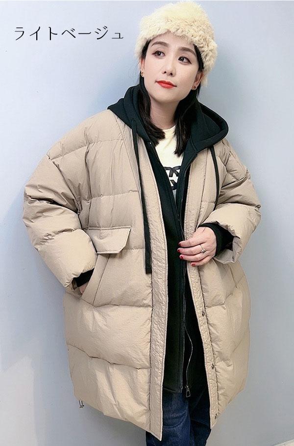 軽量 ベンチコート 大きめ ゆったり フード付き 90%ダウン ダウン