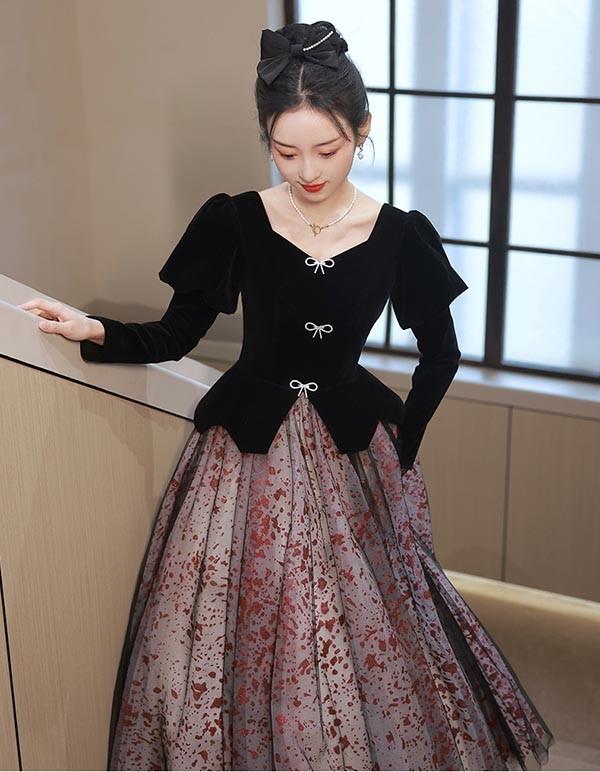 ドレス 大人 ピアノ 発表会 イブニングドレス パーティードレス ロングドレス 演奏会 結婚式 成人式 可愛い Aライン 長袖 大きいサイズ ワンピース 大人 上品 フォーマル ファスナー S M L XL 2XL 3XL ea079t2t2l9_1