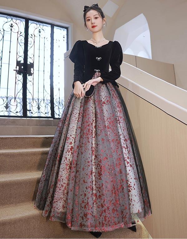 ドレス 大人 ピアノ 発表会 イブニングドレス パーティードレス ロングドレス 演奏会 結婚式 成人式 可愛い Aライン 長袖 大きいサイズ ワンピース 大人 上品 フォーマル ファスナー S M L XL 2XL 3XL ea079t2t2l9_2