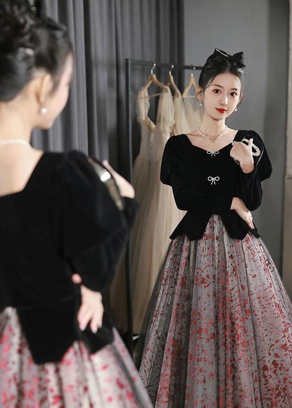 ドレス 大人 ピアノ 発表会 イブニングドレス パーティードレス ロングドレス 演奏会 結婚式 成人式 可愛い Aライン 長袖 大きいサイズ ワンピース 大人 上品 フォーマル ファスナー S M L XL 2XL 3XL ea079t2t2l9_4