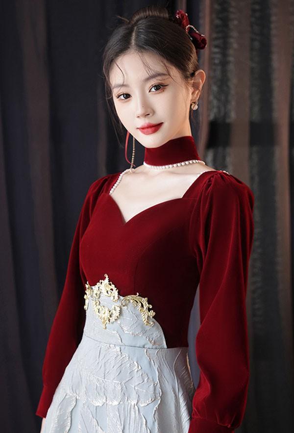 ドレス 大人 ピアノ 発表会 イブニングドレス パーティードレス ロングドレス 演奏会 結婚式 成人式 可愛い Aライン 長袖 半袖 大きいサイズ ワンピース 大人 上品 フォーマル ファスナー S M L XL 2XL ea080t2t2zu_5