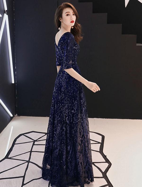 ドレス 大人 ピアノ 発表会 イブニングドレス ミセス Vネック キラキラ