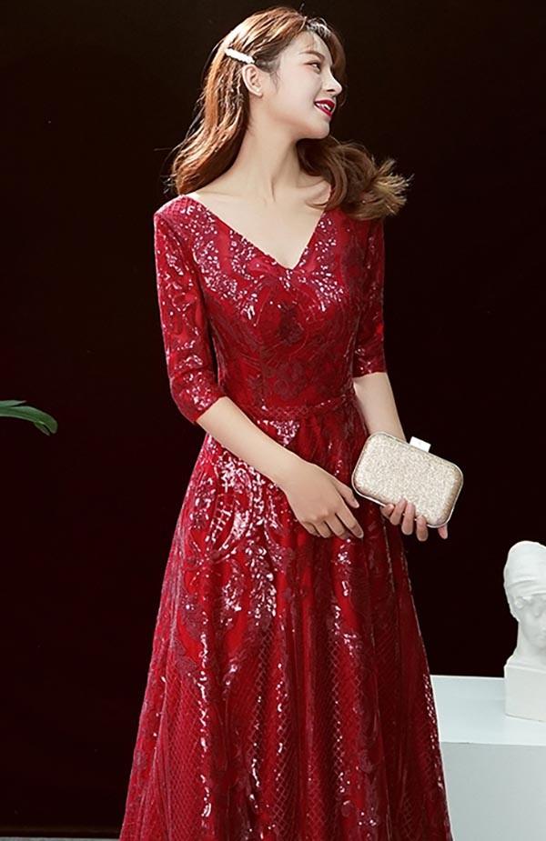 ドレス 大人 ピアノ 発表会 イブニングドレス ミセス Vネック キラキラ