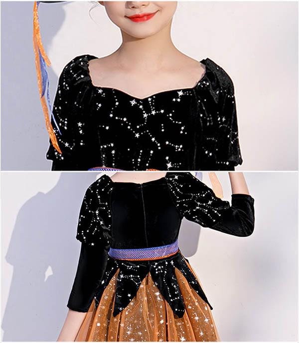 コスプレ 衣装 キッズ 子供服 ハロウィン 魔女 ウィッチ 女の子 ワンピース キラキラ 長袖 帽子 ステッキ コスプレ衣装 コスチューム プレゼント 可愛い パーティ イベント 変装 仮装 オレンジ ブラック パンプキン ジャックオーランタンの通販は