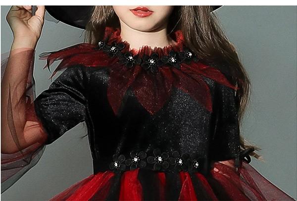 【送料無料】コスプレ 衣装 キッズ 子供服 ハロウィン 魔女 ウィッチ 女の子 ワンピース 長袖 帽子 イレギュラーヘム ミニ丈 ヴィランズ コスプレ衣装 コスチューム 可愛い パーティ イベン 仮装 ブラック オレンジ 100 110 120 130 140 150 160_2