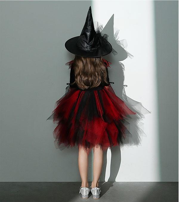 【送料無料】コスプレ 衣装 キッズ 子供服 ハロウィン 魔女 ウィッチ 女の子 ワンピース 長袖 帽子 イレギュラーヘム ミニ丈 ヴィランズ コスプレ衣装 コスチューム 可愛い パーティ イベン 仮装 ブラック オレンジ 100 110 120 130 140 150 160_7