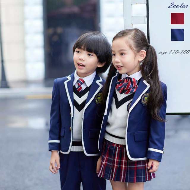 最大83％オフ！ 韓国子供服 制服風 青 90 セットアップ
